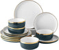 Porcelain Dinnerware Sets, 12 Piece Luxury China Plates and Bowls Sets, Green Dishes Set Gold Rim for Wedding Anniversary Birthday, Modern Dinner Plates Set