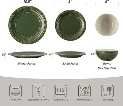 Famiware Ceramic Plates and Bowls Sets, Chip & Scratch Resistant, Microwave &
