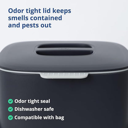 Blue Ginkgo Kitchen Compost Bin [2.6L / 0.69 GAL] – Filter-Free, Odor-Tight Countertop Food Waste Pail with Handle (Made in Korea, Gray)