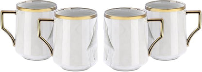20 Piece Plates and Bowls Sets, Fine China Artisan Marbled Dinner Set for 4, Dishwasher Safe, Scratch Resistant, Grey with Gold Line
