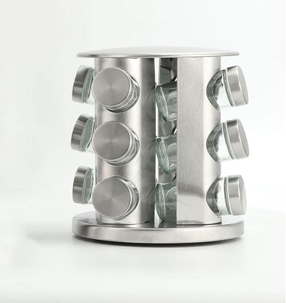 Spice Rack, Spice Rack Organizers for Countertop, Rotating Countertop Spice Rack, Revolving Spice Rack for Kitchen, Kitchen Gadgets, Organizer Rack with Spice Jars (Silver, RoundHead_12Jars)