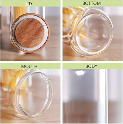 Glass Canisters Set of 5 for the kitchen, Glass Storage Container jars with Airtight Acacia Lid for Coffee Beans, Flour, Sugar, Rice and Spaghetti and etc