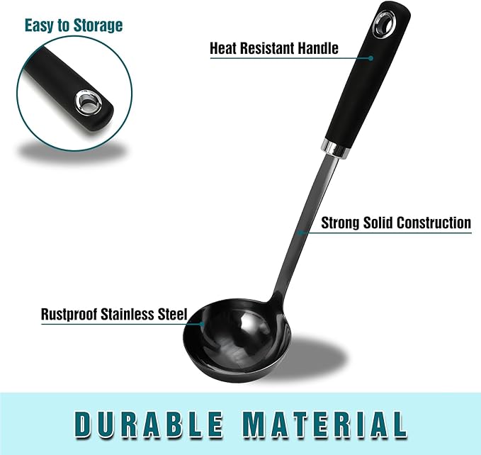 12 inch Soup Ladle, Stainless Steel Ladle Spoon, Soup Spoons with Comfortable Handle, Kitchen Utensil for Cooking, Metal Kitchen Accessories