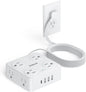 Flat Plug Power Strip with USB C, 6.5FT Flat Extension Cord - 8 AC Outlets and 4 USB(1 USB C), Power Strip with Surge Protector, Wall Mount Charging Station Office Home (White, 15 FT)