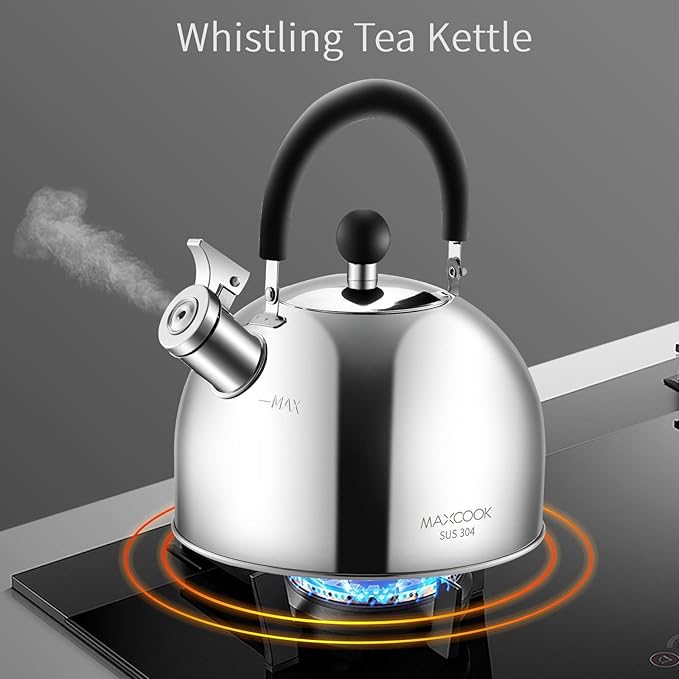 304 Stainless Steel Whistling Tea Kettle 3.17 Quart/3L Tea Pot, Suitable to Boiling Water & Tea on Induction Stove, Gas Stove Top
