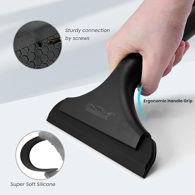 NEWISHTOOL Small Squeegee for Car Windshield, Windows, Side Mirrors, Glass Door Water Removal, Silicone Blade Squeegee for Shower Door, Glass Mirror, Tile Wall Cleaning, Auto Water Blade Wiper, 2 Pack