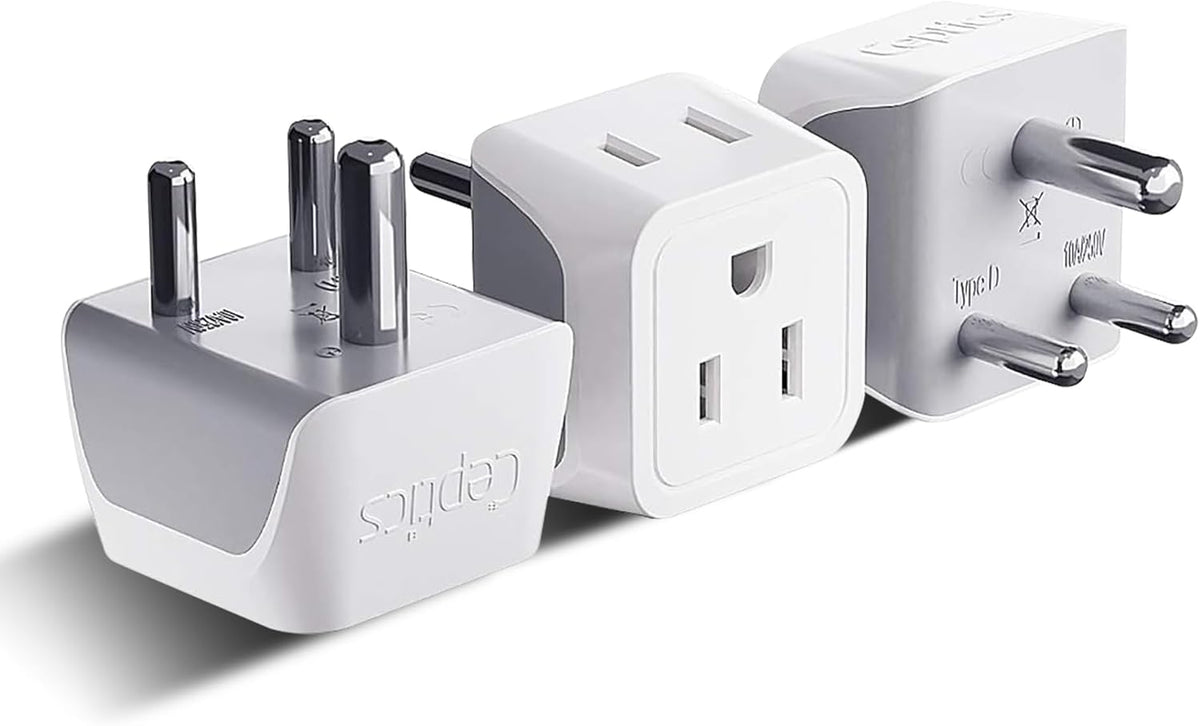 Ceptics US to India Plug Adapter works in Nepal, Maldives, Pakistan, India Power Adapter, Dual USA Input, Grounded Travel Adapter for Indian plug, Perfect for Phones, Laptop Chargers, 3 Pack (CT-10)