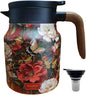 1000ml Smart Temperature Control Vintage Floral Tea Thermos Stainless Steel Insulated Mug with Built-In Filter Double Wall Vacuum Travel Tumbler for Hot Cold Drinks (Red flower)