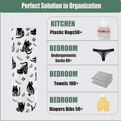 Cat Plastic Bag Holder for Kitchen Essentials, Wall Mount Plastic Bag Holders for Grocery Bags, Cute Vintage Flowers Grocery Bags Storage Dispenser for Home Kitchen Pantry Decor, Cat Gifts for Women