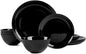 Dinnerware Sets for 4, 12 Pieces Opal Glass Plates and Bowls Set, Dishwasher and Microwave Safe Ribbed Dish Dinning Ware, Chip and Scratch Resistant Dishware, Black