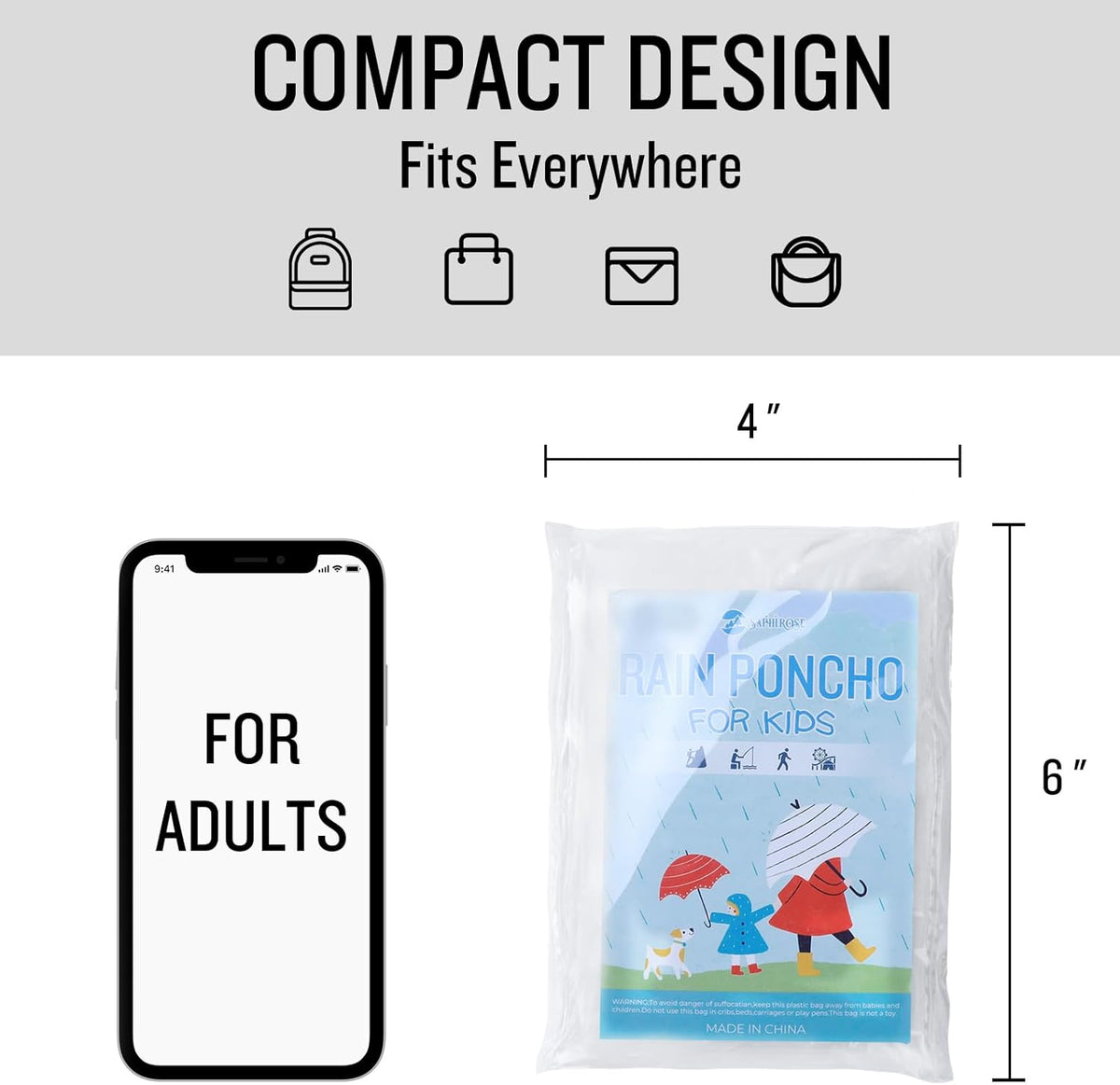 SaphiRose Disposable Rain Ponchos Emergency Clear Poncho