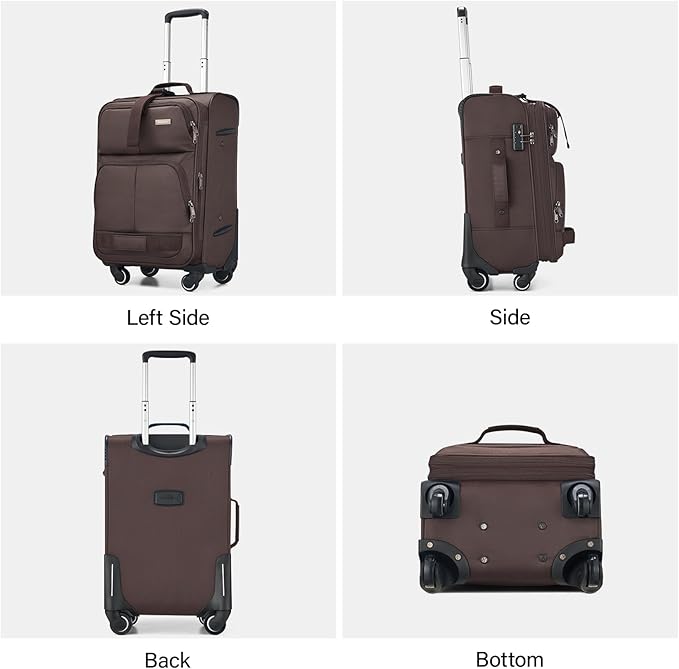 Hanke 20 Inch Softside Expandable Carry On Luggage with Spinner Wheels, Rolling Suitcase Travel Luggage with TSA Approved Luggage,Coffee