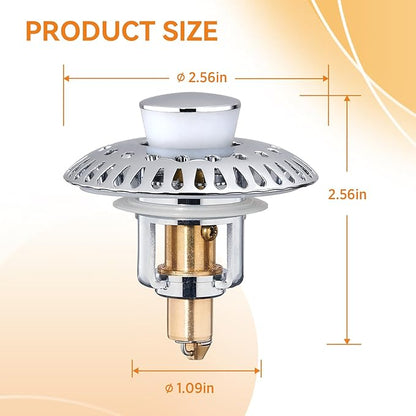Bathroom Sink Stopper for 1.06"-1.65" Drain Holes, 2 in 1 Bath Sink Drain Strainer Stopper, Pop Up Drain Cover Plug with Hair Catcher, Stainless Steel (Chrome Silver-1p)