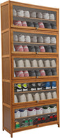 11Tier Bamboo Shoe Cabinet Shoe Storage Cabinet with Doors Freestanding Bamboo Shoe Rack Organizer with Shelves Tall Shoe Cabinet with Clear Doors for Entryway, Hallway, Closet, Living Room