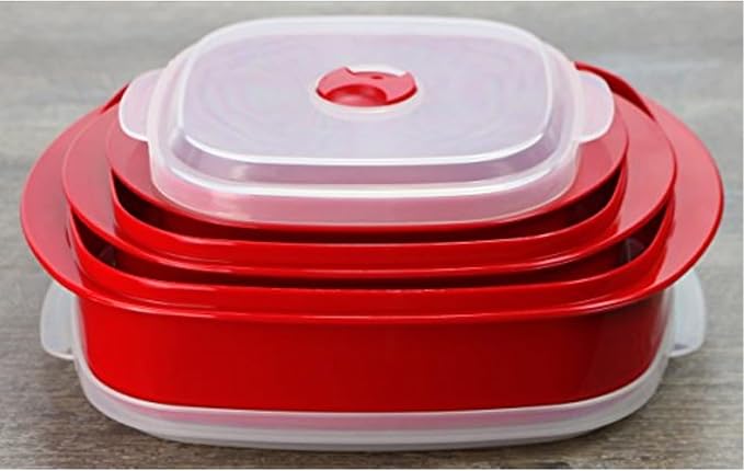 Reston Lloyd Nesting Microwave Containers, Set of 3, Adjustable Steam Vents, Airtight, Meal Prep, Durable BPA-Free Plastic- Freezer & Dishwasher Safe, Cookware & Food Storage, Anyday Cookware, Red
