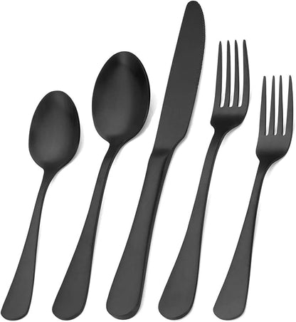 Matte Black Silverware Set, SHARECOOK Satin Finish 30-Piece Stainless Steel