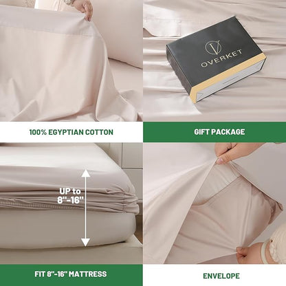1000 Thread Count Egyptian Cotton Sheets Queen Size Set 4PCS Sateen Weave Soft Breathable 16-Inch Deep Pocket（Queen,Dusty Pink）