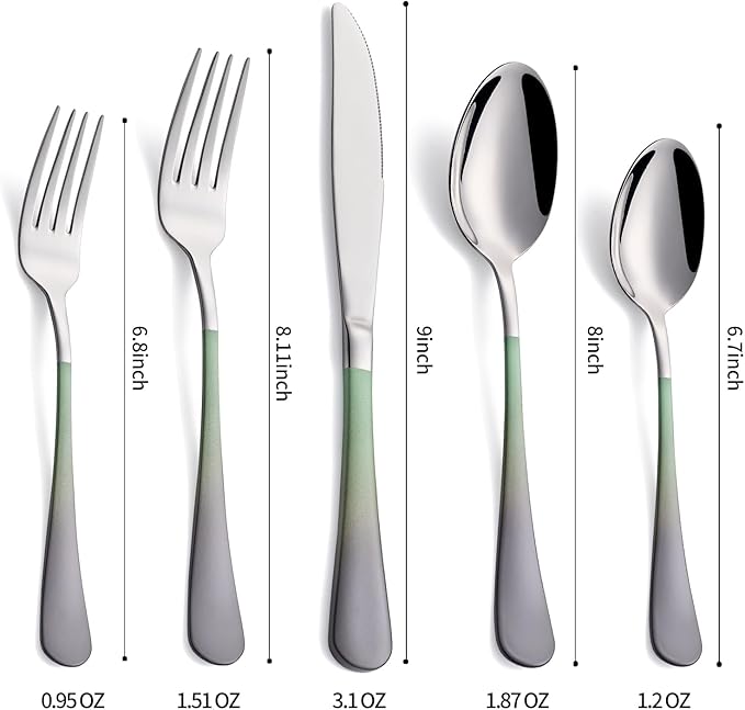 20-Pieces Color Silverware Sets for 4,Green and gray Handle Stainless Steel Cutlery Set, Include Forks Spoons and Knives Set, Dishwasher Safe Utensil Sets for Home Restaurant