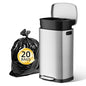 KUK 13 Gallon/50L Stainless Steel Kitchen Trash Can with Lid and Step Pedal-Large Capacity Garbage Bin with Odor Seal, Silent Close Lid, Removable Inner Bucket for Home, Kitchen, Bedroom, Silver