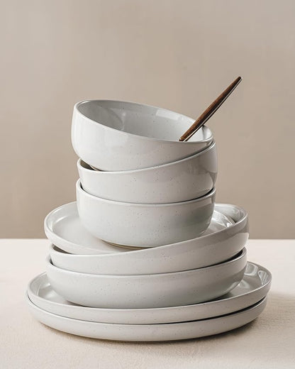 Famiware Milkyway Stoneware Dinnerware Sets with Mugs, Service for 6 (24 Pieces), Plates and Bowls Sets -Scratch Resistant, Microwave and Dishwasher Safe Dishes Set, White