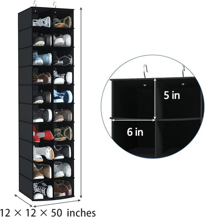 coastal rose Hanging Shoe Organizer for Closet, 20 Sections Hanging Closet Organizers and Storage Shelves, Space Saving Hanging Shoe Rack, Black, 12''W×12''Dx 50''H