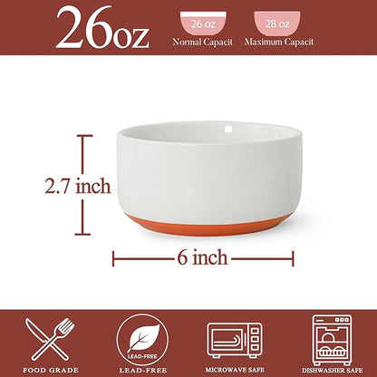 Stoneware Cereal and Soup Bowls Set of 4, 6-Inch Dual Glaze Ceramic Bowls for Breakfast & Oatmeal, Microwave and Dishwasher Safe, Stardust Glaze White