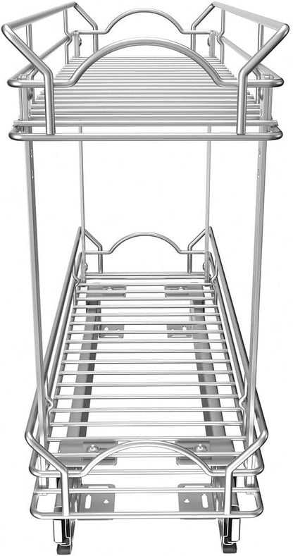OCG Slide Out Cabinet Organizer for Narrow Cabinet (9" W X 17" D), 2 Tier Pull Out Shelves Slim Sliding Cabinet Organizer and Storage, Chrome