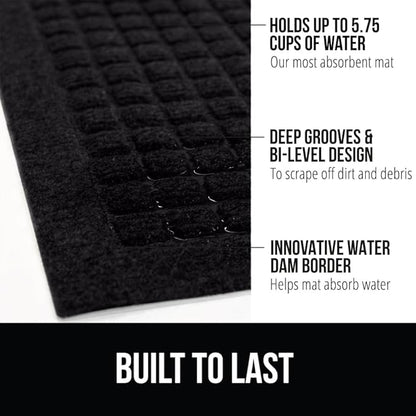 GORILLA GRIP Front Door Mat, 35x23, Indoor Outdoor Ultra Absorbent HydroAbsorb Doormat, Absorbs Up to 5.7 Cups of Water, Stain and Fade Resistant, Rubber Backing Doormats, Captures Dirt, Black