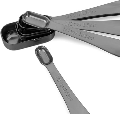 Accurate 18/8 Stainless Steel Measuring Spoons, Heavy Duty Good Handle Set of 6 Measuring Spoon with Ring Connector, Dark Grey