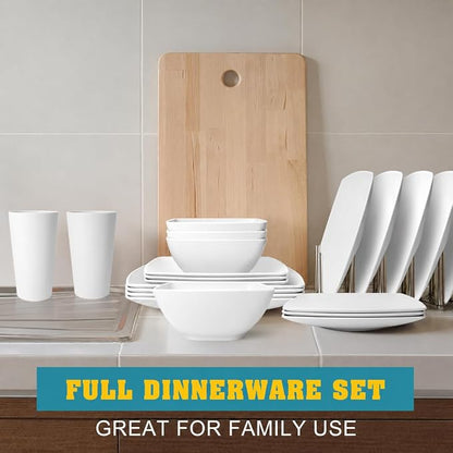 Teivio 16-piece Plastic Wheat Straw Square Dinnerware Set