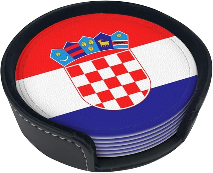 6 Pack Croatian Flag Leather Coaster