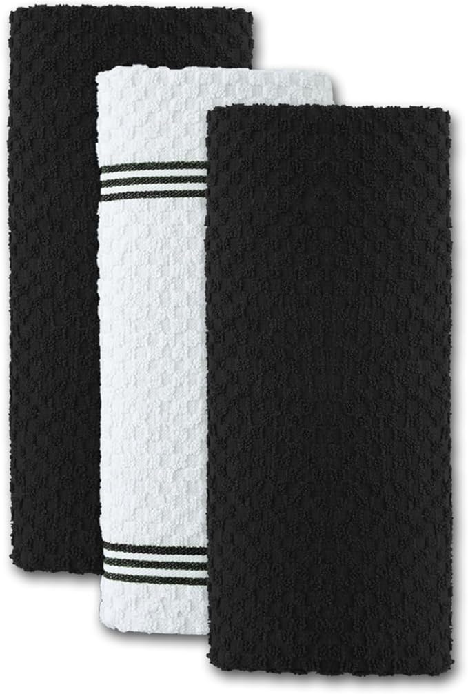 Infinitee Xclusives Premium Kitchen Towels - [Pack of 12] 100% Cotton Kitchen Hand Towels (15 x 25 Inches) - Dish Towels for Kitchen |Storm Black|