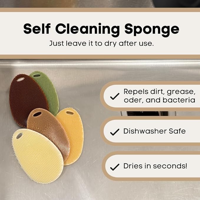 Silicone Sponge Dish Scrubber - Food Grade and Housecleaning - BPA Free Silicone Kitchen Scrubber [5 Pack Ovals Fall]