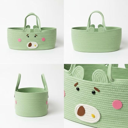 Stylish Foldable Storage Basket with Handles, Natural Woven Cotton Rope Bin for Nursery Organization, Living Room, Travel, and Pet Co-Sleeper 27.56 × 15.75in