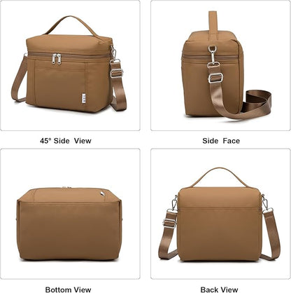 NOL Natural Organic Lifestyle Insulated Lunch Bags for Women Cooler Bag Lightweight Nylon Waterproof Lunch Box For Work (Medium(normal),Brown