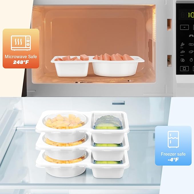 Double Compartment Snack Containers with Lids, 2 Compartment Condiment Container, Plastic Disposable Snack Pack Containers for Sauce, Salad, Food Storage Box(20PCS-White)