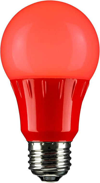 Sunlite 80148 LED A19 Colored Light Bulb, 3 Watts (25w Equivalent), E26 Medium Base, Non-Dimmable, UL Listed, Party Decoration, Holiday Lighting, 1 Count, Red