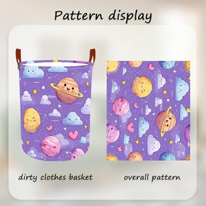 Laundry Baskets 15.7x19.7 Inch Large Cartoon Planets Clouds Design Collapsible Laundry Hamper with Handles Oxford Fabric Clothes Storage Bin Foldable Dirty Clothes Organizer for Bedroom Bathroom Dorm