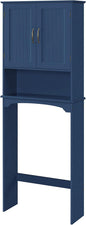 Yaheetech Over The Toilet Storage with 2 Doors & Adjustable Shelf, Free Standing Toilet Rack Wooden Space-Saving Collect Cabinet, Bathroom Furniture, L24.5xW9xH66 in, Navy Blue