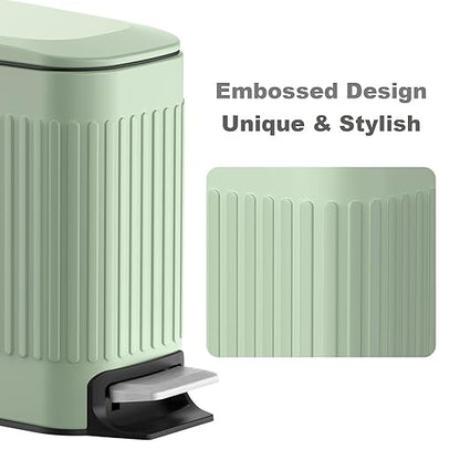 TrashAid Slim Bathroom Trash Can with Lid Soft Close, 6 Liter/1.6 Gallon Stainless Steel Small Garbage Can with Removable Inner Bucket, Step Pedal, Slim Wastebasket for Toilet, Office, Bedroom, Green