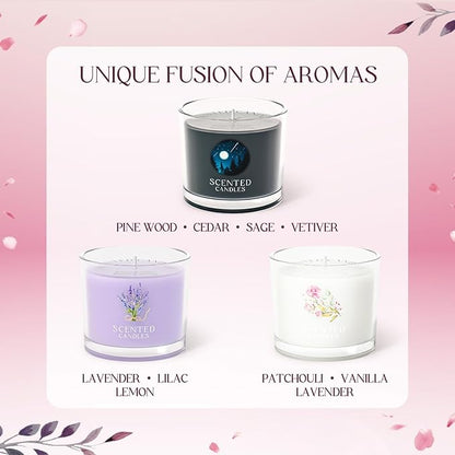 Scented Candles Gifts for Men, Candle Gift Set for Her, 3 Scented Votive Candles, Birthday Gifts for Women/Men (Black+Purple+White, 7 oz)