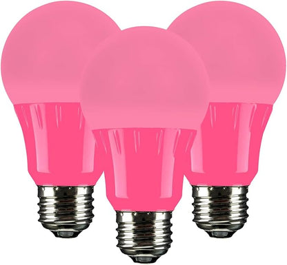 Sunlite 40453 LED A19 Colored Light Bulb, 3 Watts (25w Equivalent), E26 Medium Base, Non-Dimmable, UL Listed, Party Decoration, Holiday Lighting, 3 Count, Pink