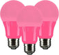 Sunlite 40453 LED A19 Colored Light Bulb, 3 Watts (25w Equivalent), E26 Medium Base, Non-Dimmable, UL Listed, Party Decoration, Holiday Lighting, 3 Count, Pink