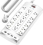18 Outlets Surge Protector Power Strip - 20 Feet Flat Plug Heavy Duty Extension Cord with 18 Widely Outlets and 4 USB Ports, 2100 Joules, White, ETL Listed