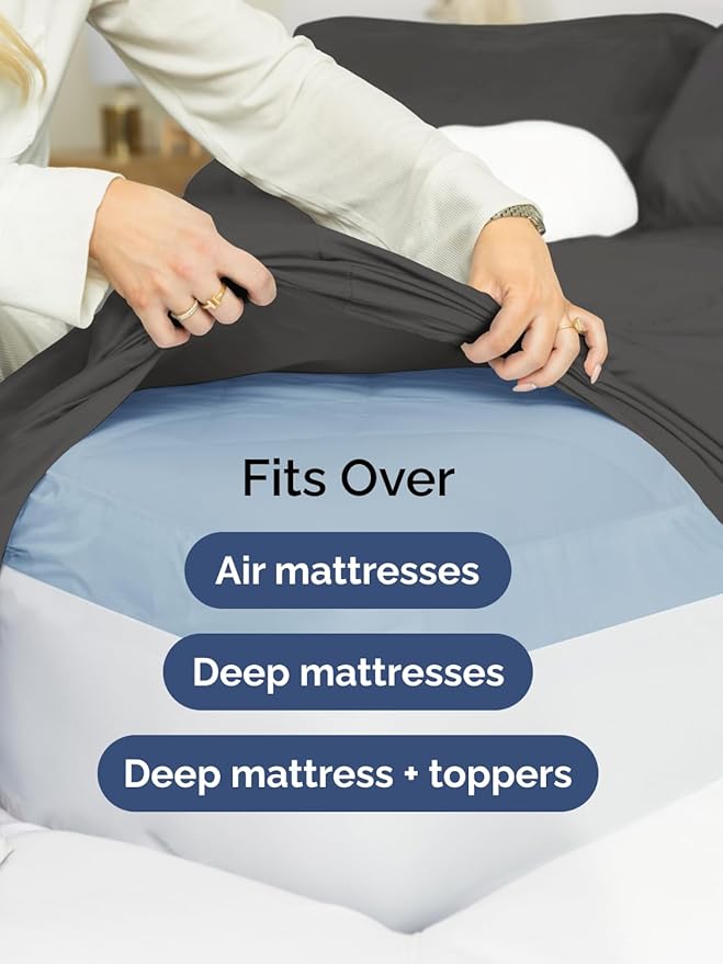 Extra Deep Pocket King Sheets - 4 Piece Breathable & Cooling Bed Sheets - Hotel Luxury Bed Sheet Set - Soft, Wrinkle Free & Comfy - Easily Fits Extra Deep Mattresses - Deep Pocket Charcoal Sheets Set