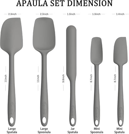 Coukre Silicone Spatula Set of 5,High Temperature Resistant, Food Grade Silicone, Dishwasher Safe, for Baking, Cooking (Pure Gray)