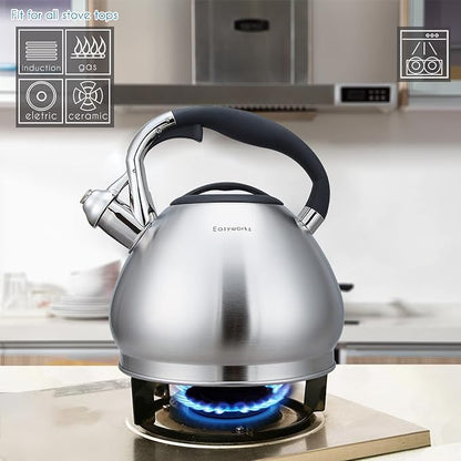 Easyworkz Whistling Stovetop Tea Kettle Food Grade Stainless Steel Hot Water Tea Pot With Loud Whistle,3.1 Quart(3.0l)