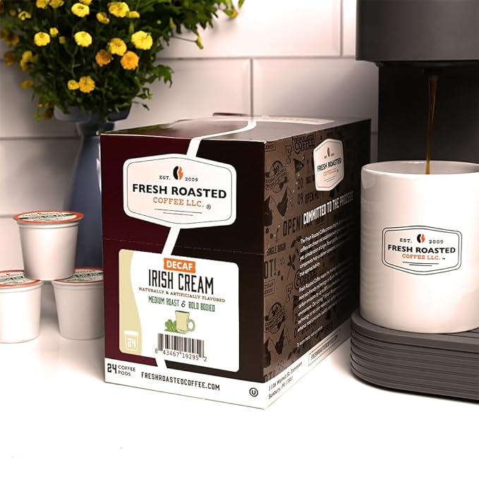 Fresh Roasted Coffee, Decaf Irish Cream, Flavored Coffee Pods, K-Cup Compatible, 24 Count