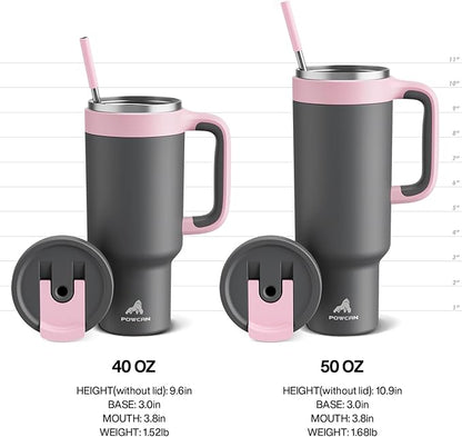 POWCAN 40 oz Tumbler with Handle, 2-in-1 Straw and Sip Lid, Leakproof, Dishwasher Safe, Insulated Stainless Steel Travel Coffee Mug, Keeps Cold for 34 Hours, Fits in Car Cup Holder (Rebellion)