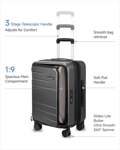 Carry On Luggage Top Opening, FLT Expandable Polycarbonate Hard Shell Suitcase with Wheels (FLO-Lite, Charcoal Metallic, 20 Inch, 38L-43L)